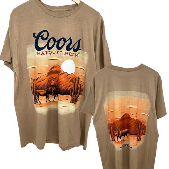 NWOT Coors Banquet Beer Cowboy Mountain Sunset Graphic T-Shirt Men’s Medium - Picture 1 of 8